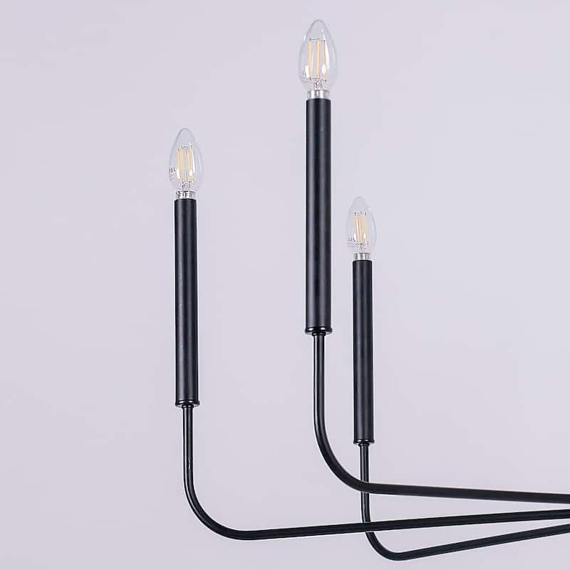 Modern Farmhouse 49.2" W Black 8-Light Chandelier Classic Straight Arm Candle Light - W49.2"*H13.4"