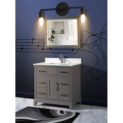 Vanity Art 36" Single Sink Bathroom Vanity Set with Engineered Marble Top and Free Mirror