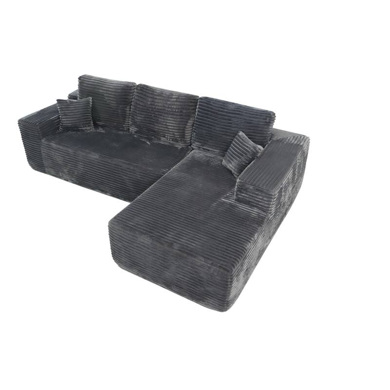 Modular Sectional Sofa with L-Shape Chaise Lounge, Corduroy Deep Seat Cloud Couch, Corner Upholstered Sofa with 2 Pillows