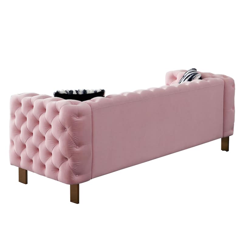 Chesterfield Tufted Velvet Couch with Gold Legs, Includes 2 Toss Pillows for Living Room