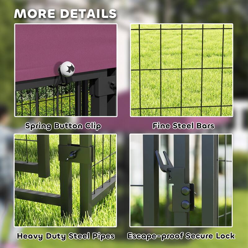PawHut 7.9' x 4' x 6' Outdoor Dog Kennel, Welded Wire Heavy Duty Dog Run with 360° Rotating & 4 Level Adjustable Bowls