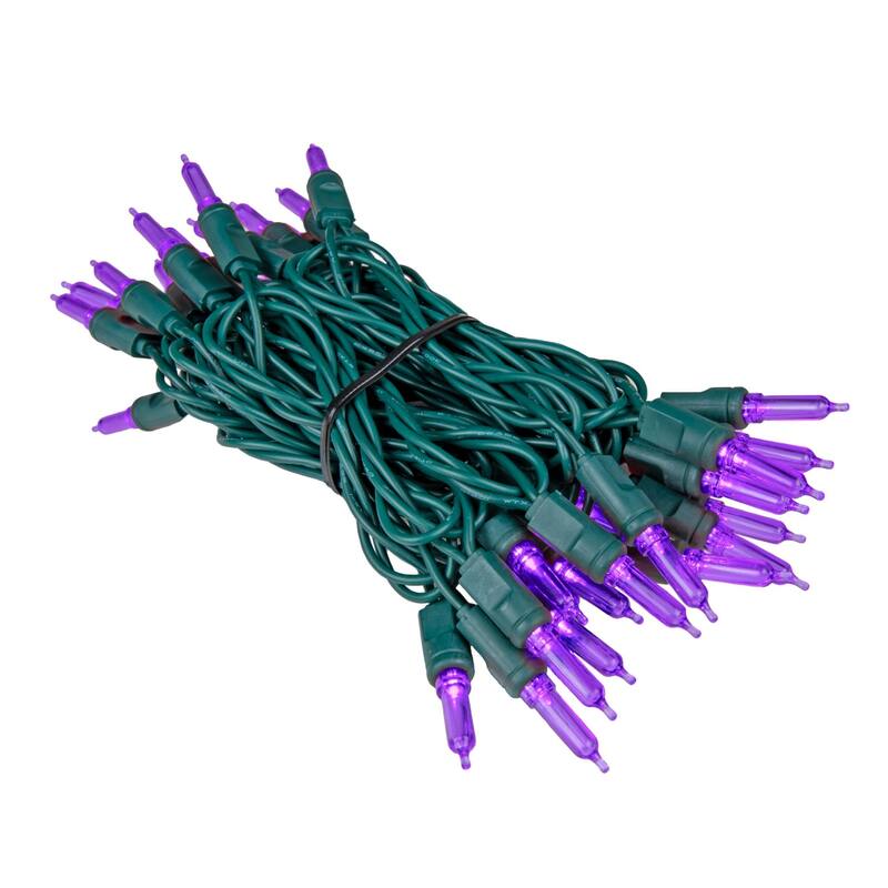 35 Light T5 LED Christmas Mini Light Set, Green Wire, 11.5' Long - Purple
