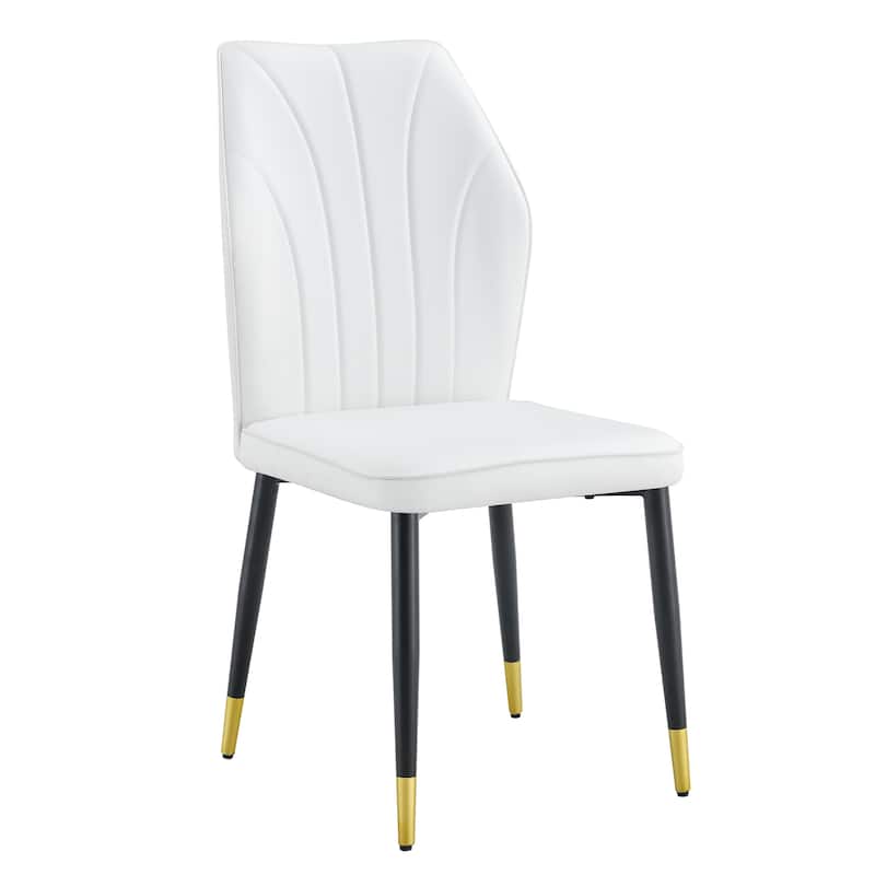 8 Modern Dining Chairs With Stylish Pu Patterned Backrest And Black Metal Legs For Kitchen, Bedroom And Office