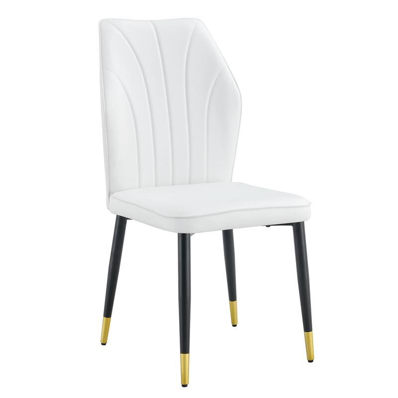 Roomfitters PU Dining Chairs with Patterned Backrest and Black Metal Legs, Upholstered Modern Set of 8 for Dining