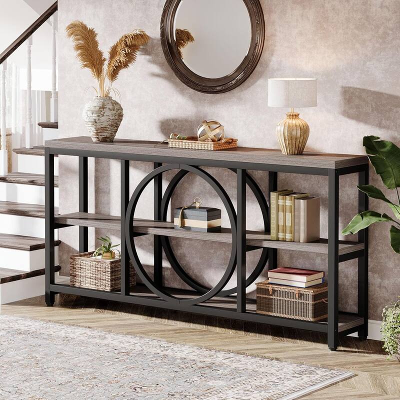 70.9" Extra Long Console Table Sofa Table Behind Couch with Wood Storage Shelves Metal Frame for Entryway/Living Room/Hallway