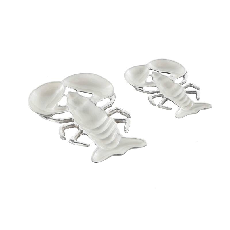 Silver, Blue or Teal Aluminum Enameled Lobster Tray with Silver Metal Exterior (Set of 2)