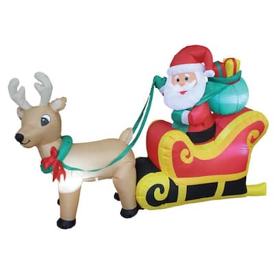 6' Red and Green Santa on Sleigh Outdoor Inflatable Prop