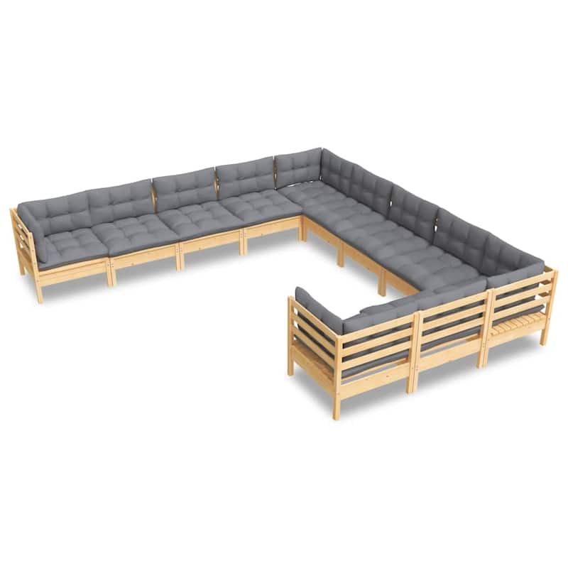 vidaXL Solid Pinewood Patio Lounge Set 11 Piece with Cushions Multi Colors - 25" x 25" x 24.6"