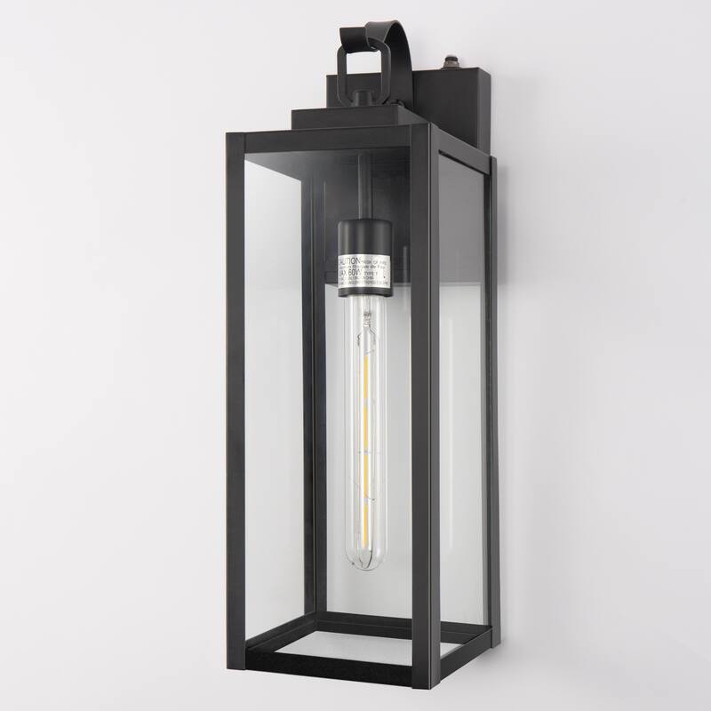 Stylish Black Wall Mounted Light with Glass Cover, E26 LED One-Light Fixture (T30-225 *4) 18-Inch Automatic Light Sensing