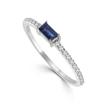 Joelle Collection Sapphire and Diamond Cut Band Ring - 14K Gold Baguette Shaped Sapphire