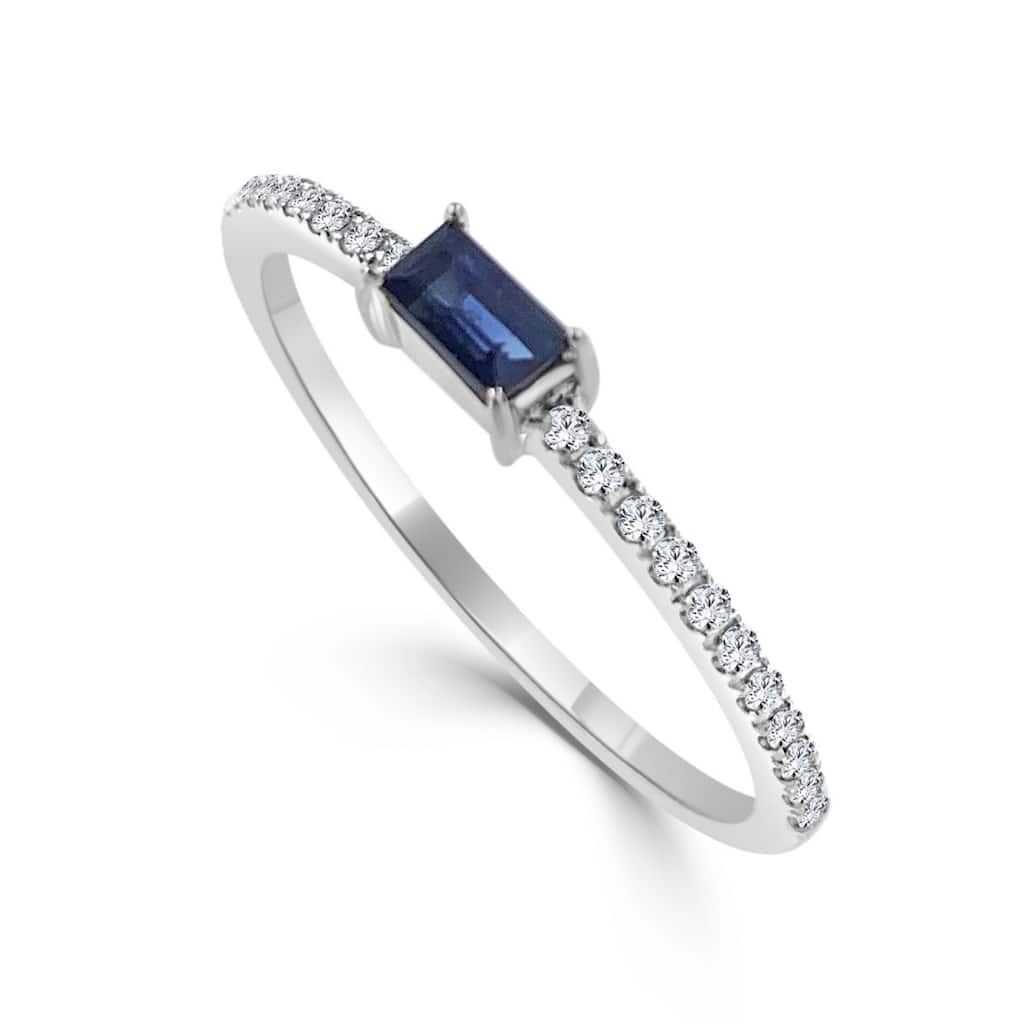 Joelle Collection Sapphire and Diamond Cut Band Ring - 14K Gold Baguette Shaped Sapphire