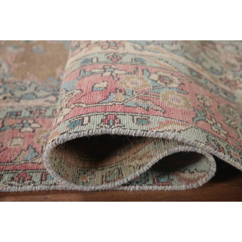 Brown Distressed Tabriz Persian Antique Rug Hand-knotted Wool Carpet - 6'2" x 9'8"
