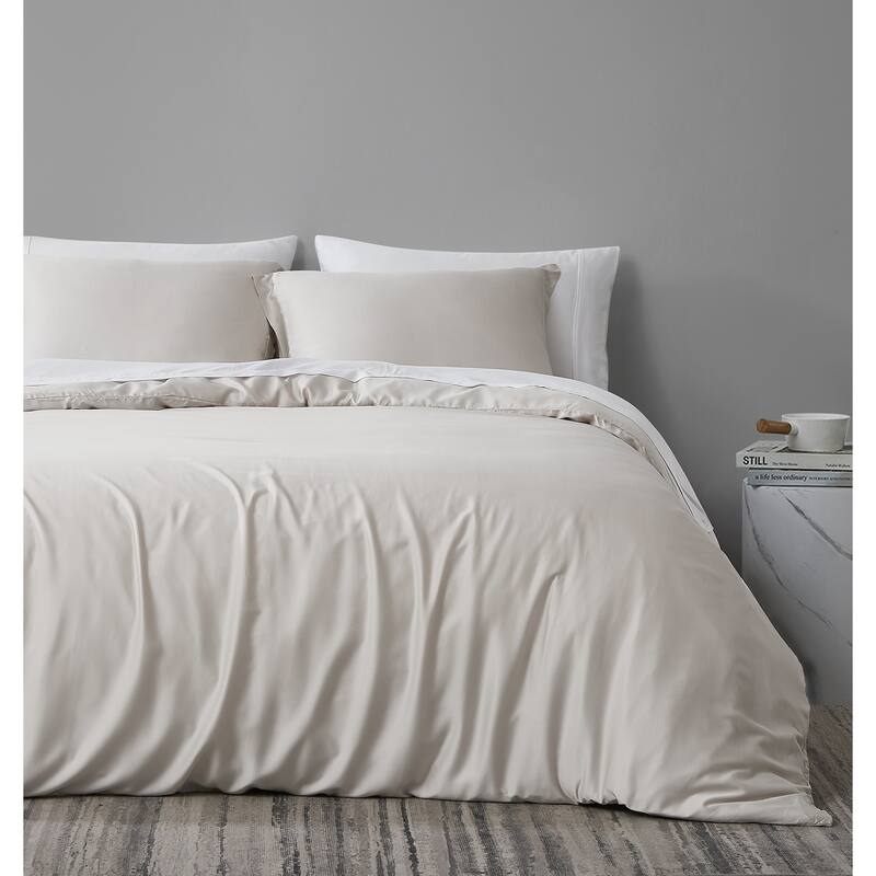Premium Luxury 100-percent Bamboo Viscose Duvet Cover and Sham Set - Bone - Full - Queen