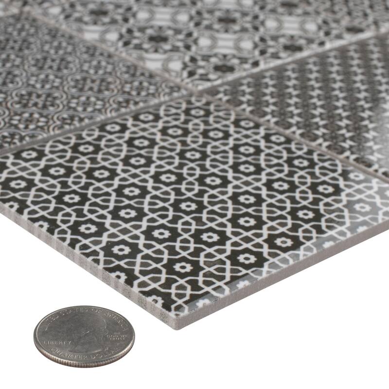 Merola Tile Classico 4" Square Black 11-5/8" x 11-5/8" Porcelain Mosaic Floor and Wall Tile