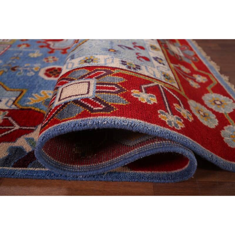 Blue Geometric Kazak Oriental Area Rug Hand-Knotted Wool Carpet - 7'11"x 10'0"