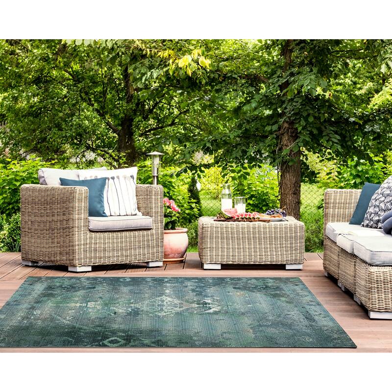 Liora Manne Marina Kermin Indoor/Outdoor Rug - 4'10" x 7'6" - Blue