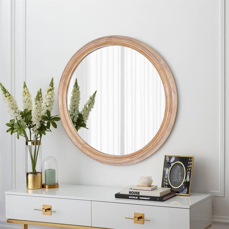 27.5" Round Wooden Farmhouse Circle Wall Mirrors