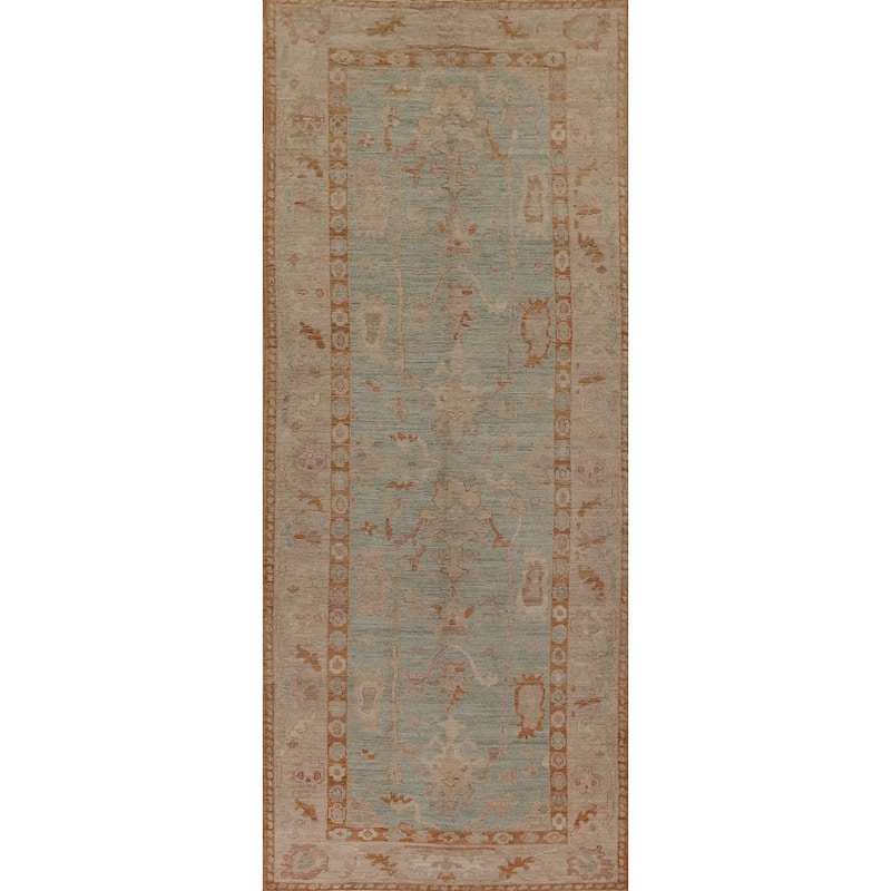 Vegetable Dye Oushak Turkish Runner Rug Handmade Wool Carpet - 4'0" x 12'2"