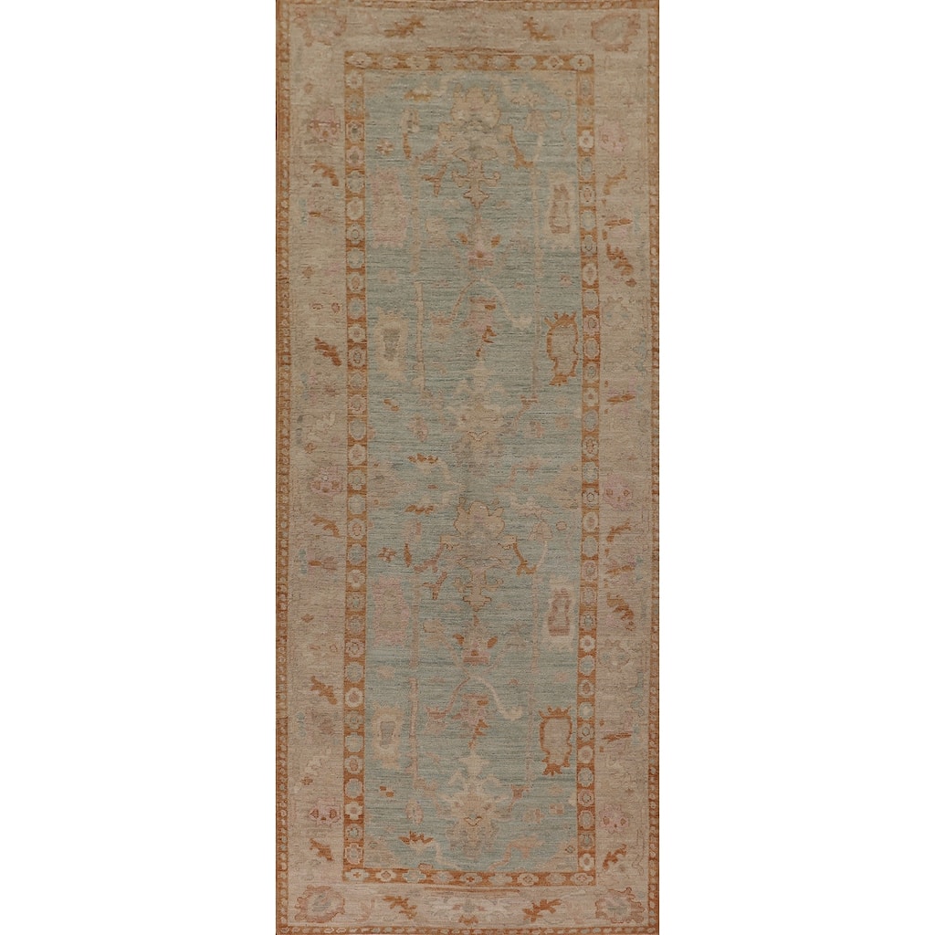 Vegetable Dye Oushak Turkish Runner Rug Handmade Wool Carpet - 4'0" x 12'2"