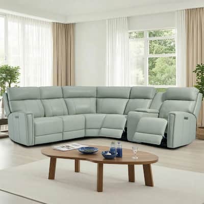 116" W L-Shaped Genuine Leather Power Reclining Sectional Sofa with Console, Ajustable Headrest, USB PortS, 1 Power Armlesschair