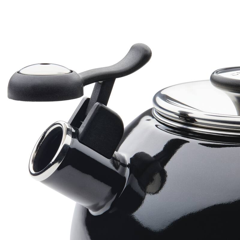 2-Quart Enamel on Steel Whistling Teakettle/Teapot With Flip-Up Spout, Black