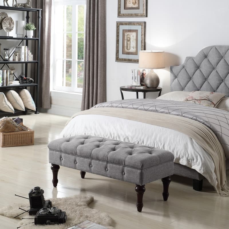 Rosevera Laguerre Tufted Upholstered Ottoman Bench, Bedroom Bench - Grey