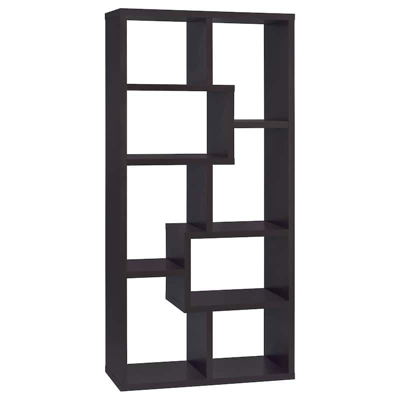 Cappuccino Color Modern Wooden 8-shelf Geometric BookCase - Cappuccino