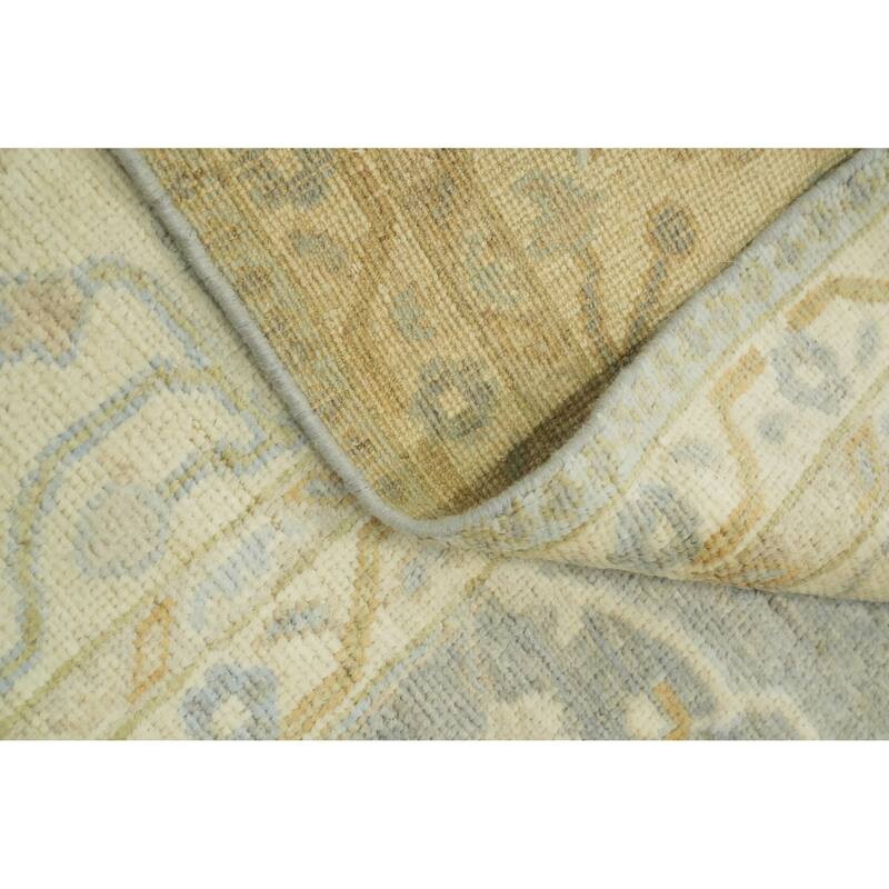 Handmade Floral Oushak Vegetable Dye Area Rug, Floral Geometric Carpet - 11' 11'' X 9' 3''