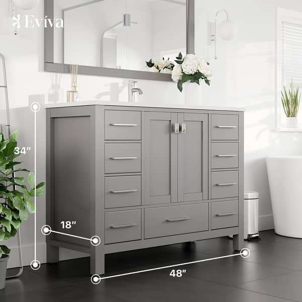 Eviva Bloom 48 in. W x 18 in. D x 34 in. H Double Sink Floating Bath Vanity in Pine Gray with White Porcelain Top