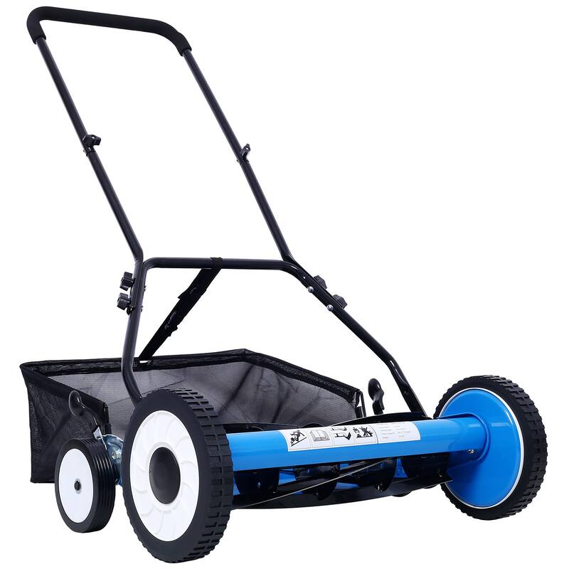 20" 5-Blade Reel Mower,Eco-Friendly Quiet Push with Grass Catcher,Blue