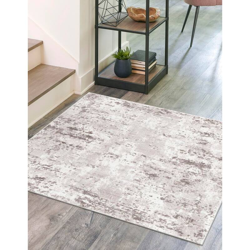 Transitional Cledo Collection Area Rug - 5' Square - Gray-Ivory