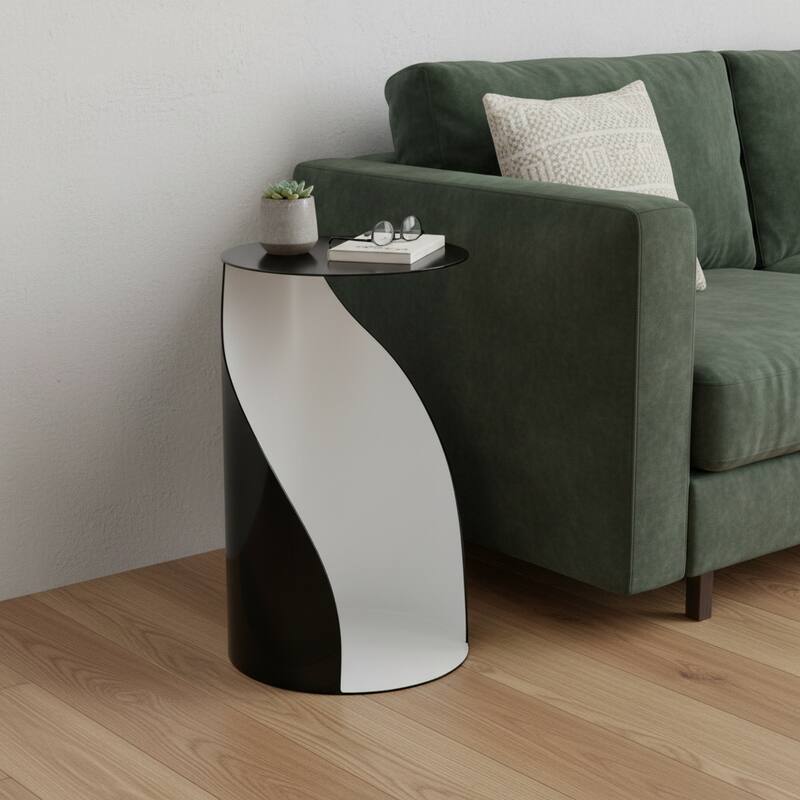 HomeRoots 19" Black and White Steel Round Pedestal End Table - 11.00 in. x 19.00 in. x 11.00 in. - Black - Steel