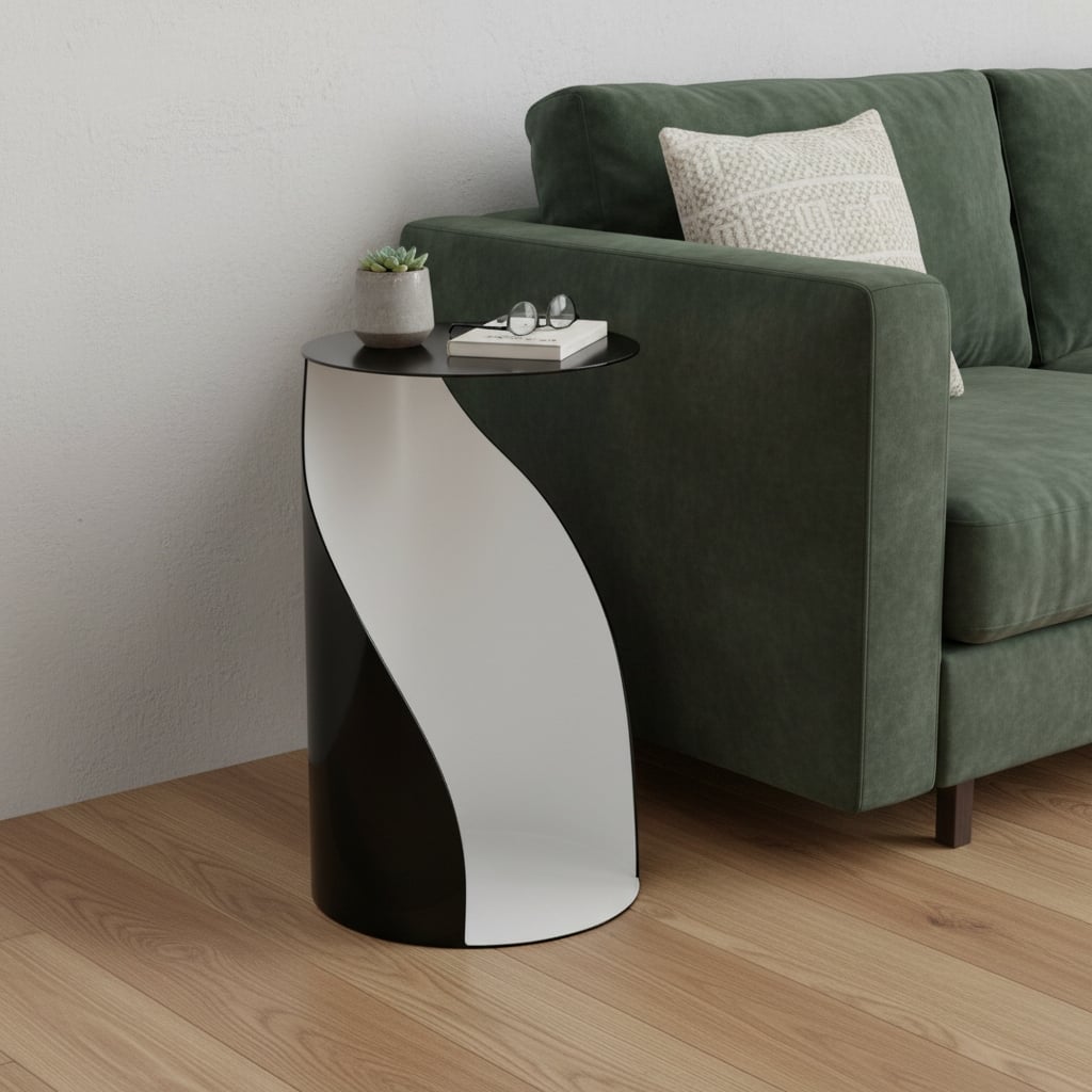 HomeRoots 19" Black and White Steel Round Pedestal End Table - 11.00 in. x 19.00 in. x 11.00 in.