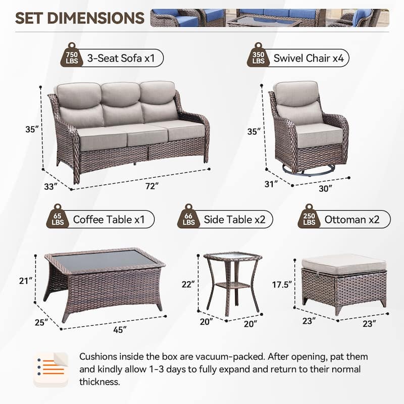 Pocassy Outdoor Sofa Patio Swivel Chairs Sets