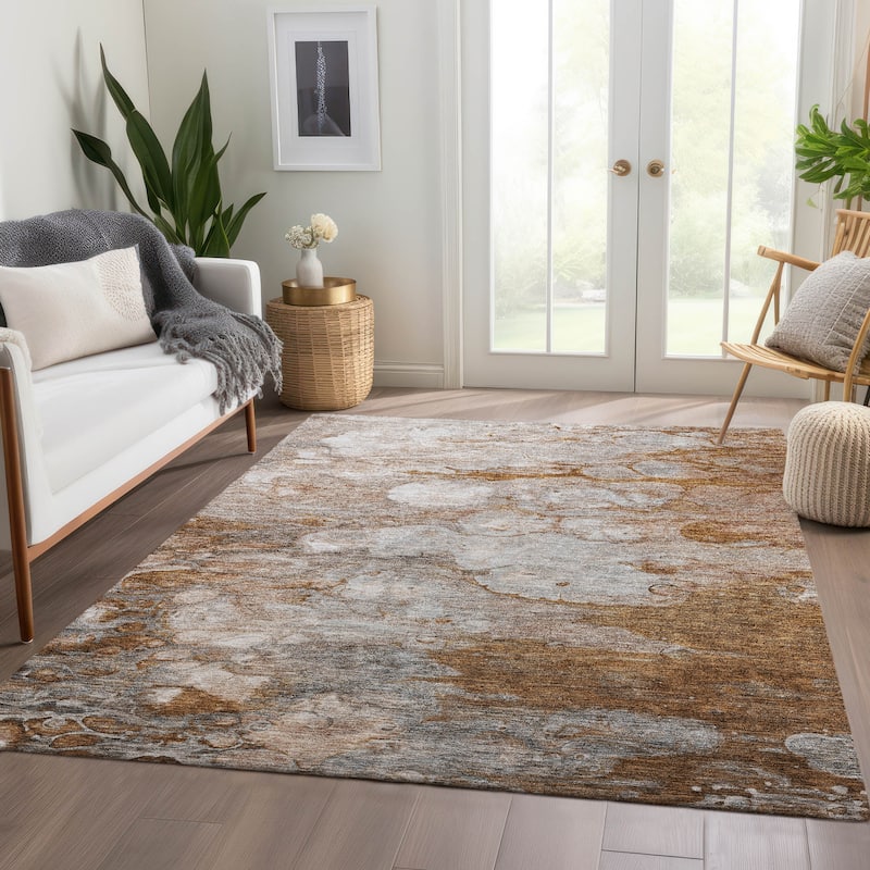 Machine Washable Indoor/ Outdoor Chantille Modern Abstract Rug - Terracotta - 10' x 14'