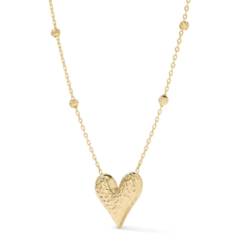 Clover 14k Yellow Gold Diamond-Cut Heart Pendant Station Necklace