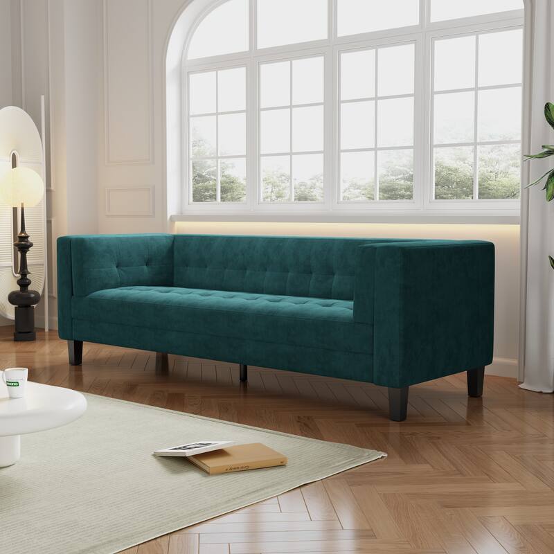 Roomfitters 3-Seater Velvet Sofa, Upholstered Tufted Coach with Removable High-Density Foam Cushions