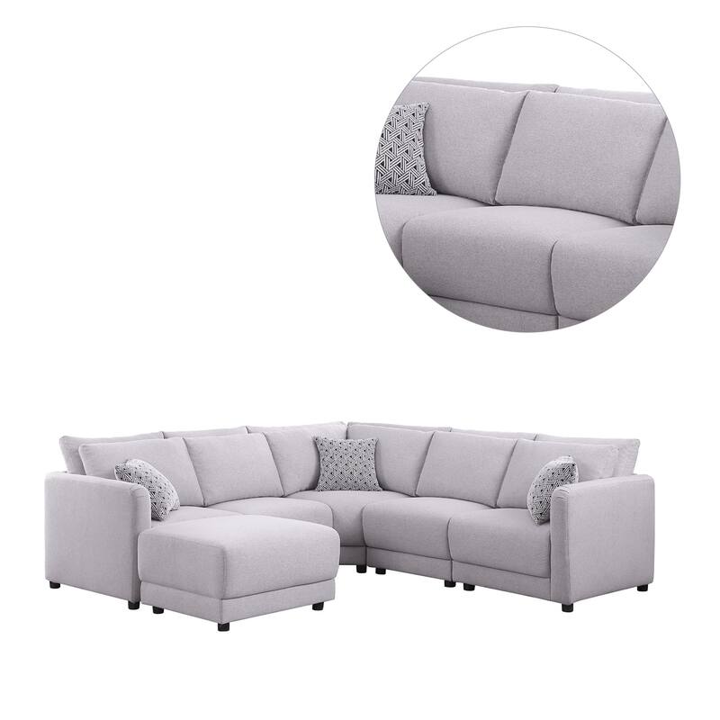Reversible L-Shape Sectional Sofa with Ottoman in Light Gray