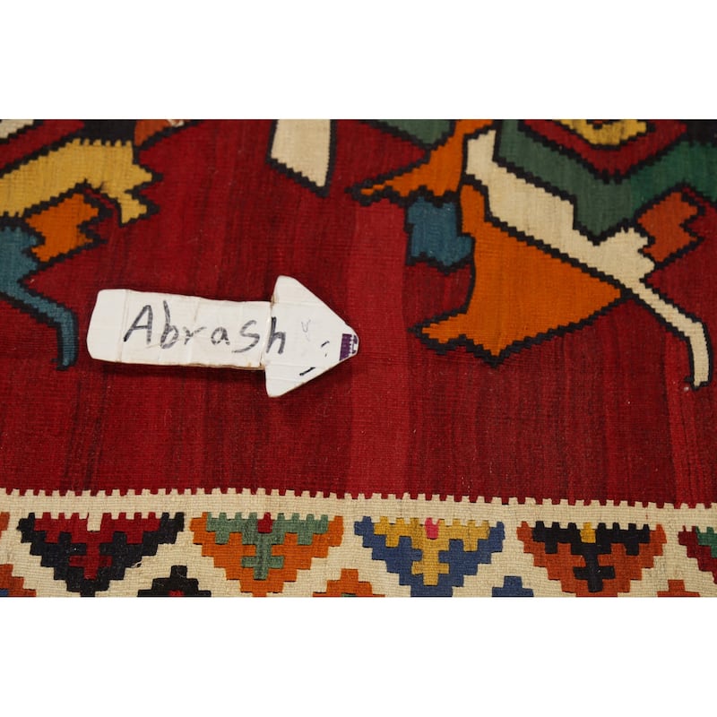 Vegetable Dye Kilim Qashqai Persian Vintage Runner Rug - 4'2"x 12'8"