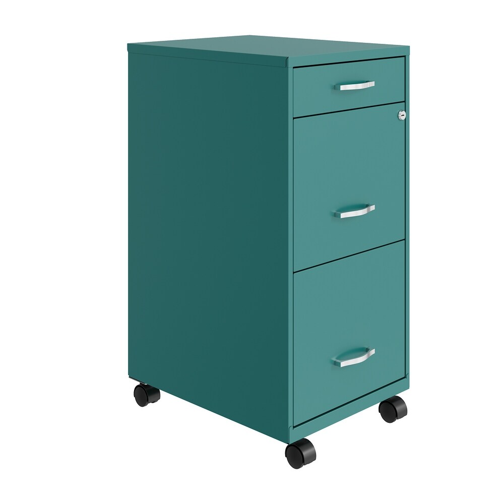 Lorell 17427 3-Drawer Mobile Rolling File Cabinet 18" Depth Locking Drawer Black 