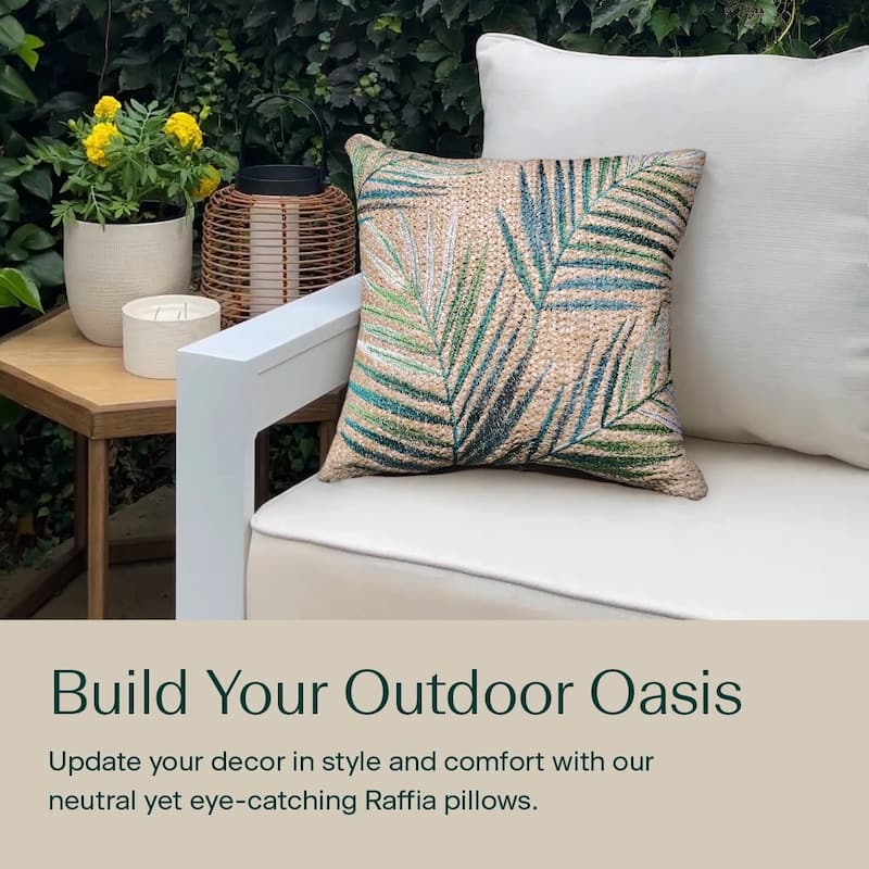 Raffia Palm Green Outdoor Square Toss Pillow (2-Pack)