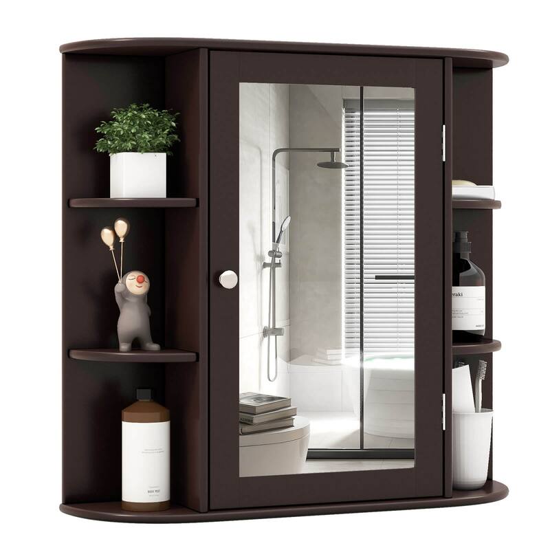 Costway Multipurpose Wall Surface Bathroom Storage Medicine Cabinet - Brown