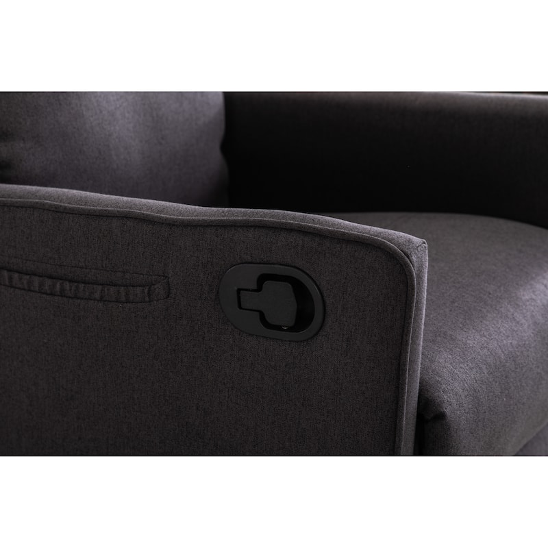Cotton Linen Swivel Glider Rocking Recliner Nursery Chair with Adjustable Back & Footrest