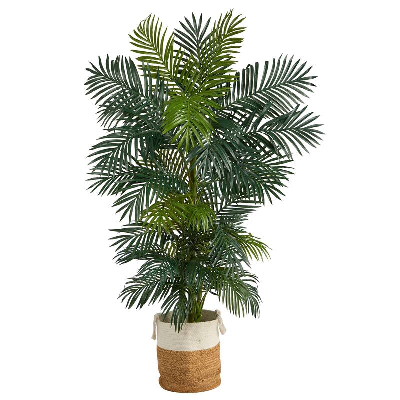 Palm Tree 6.5Ft Indoor - Realistic Artificial Palm with Jute Planter - Tropical Home Decor - Green