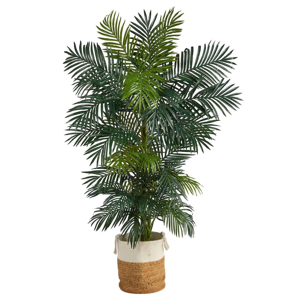 Palm Tree 6.5Ft Indoor - Realistic Artificial Palm with Jute Planter - Tropical Home Decor - Green