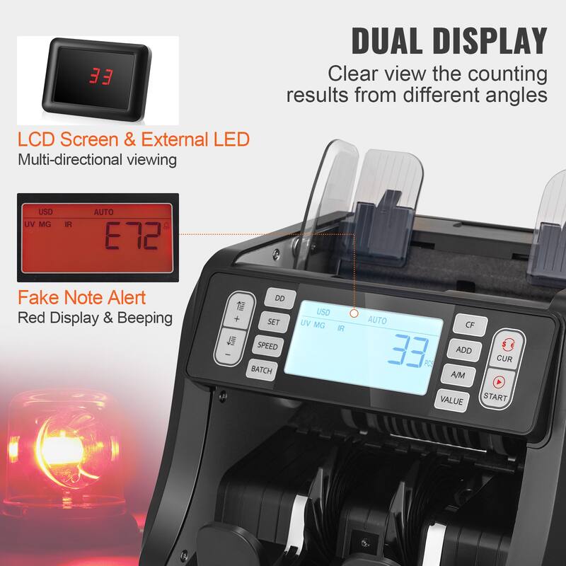 VEVOR Money Counter Machine, Bill Counter with UV, MG, IR and DD Counterfeit Detection