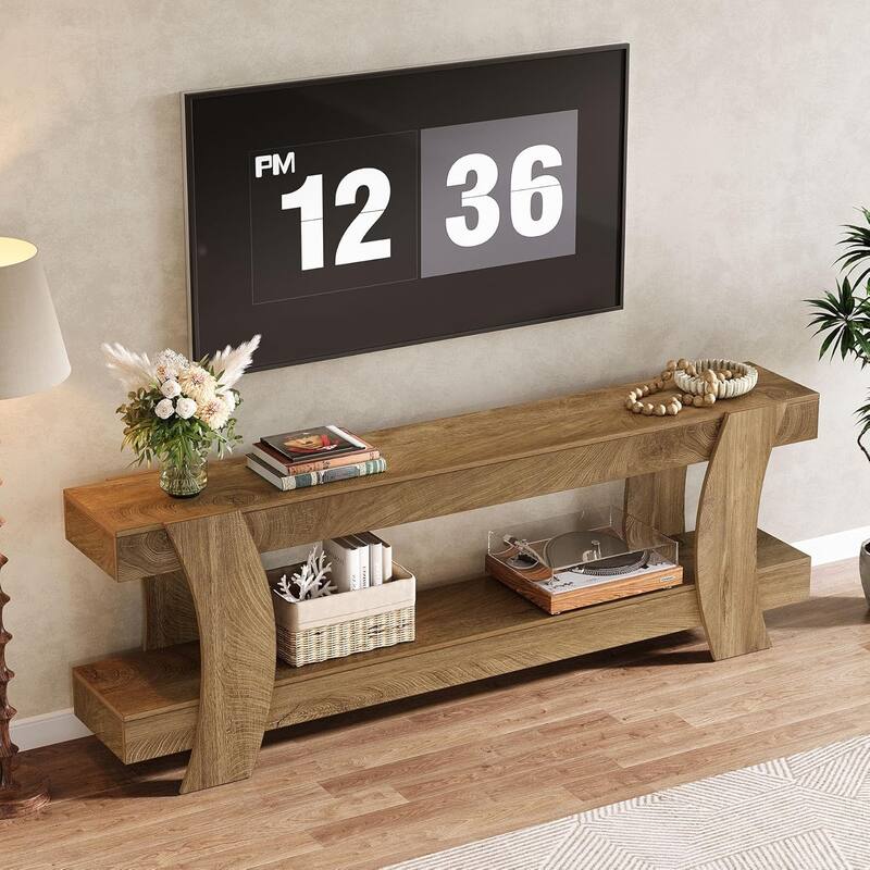 63" TV Stand with Storage, Farmhouse Wooden Media Console for 55/60/65/70-Inch TVs