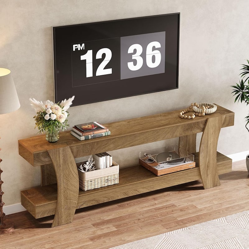 63" Wooden TV Stand for 55/60/65/70-Inch TVs, Farmhouse Media Console with 2 Open Shelf