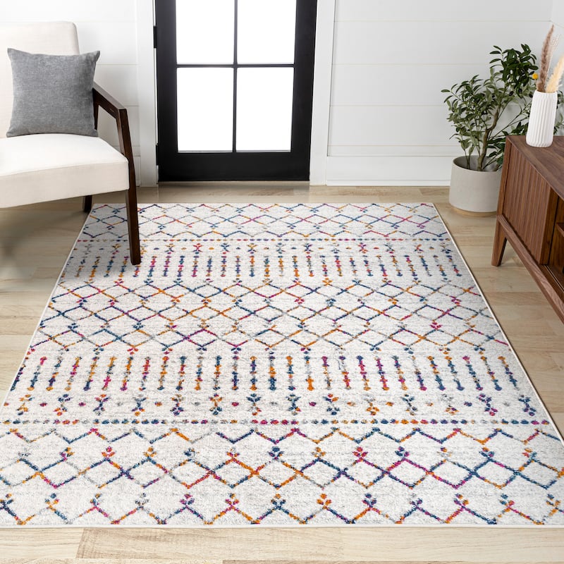 JONATHAN Y Modern HYPE Boho Vintage Diamond Area Rug - 8 X 10 - Cream/Multi