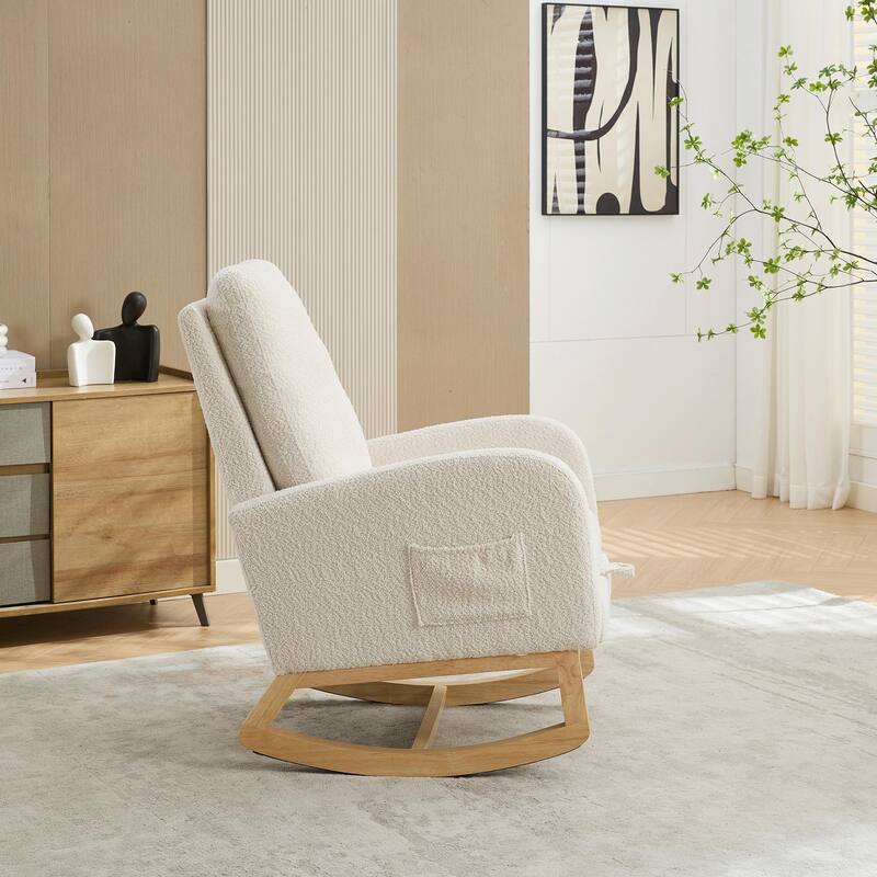 25.4" Wide Nursery Rocking Chair with Retractable Footrest & Side Pocket